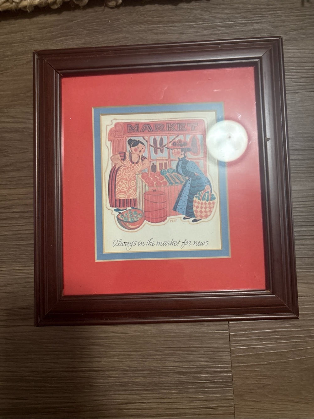 Unique Vintage Red Framed Market Illustration Wall Art